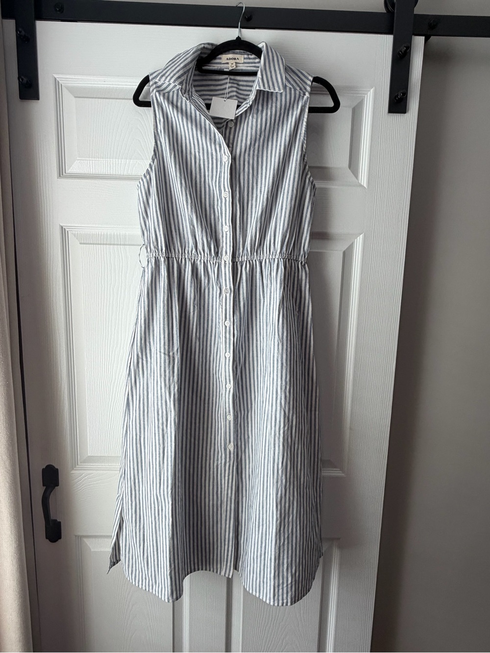 NWT Adora Sleeveless Striped Button-Front Dress Linen Cotton Blend | Medium